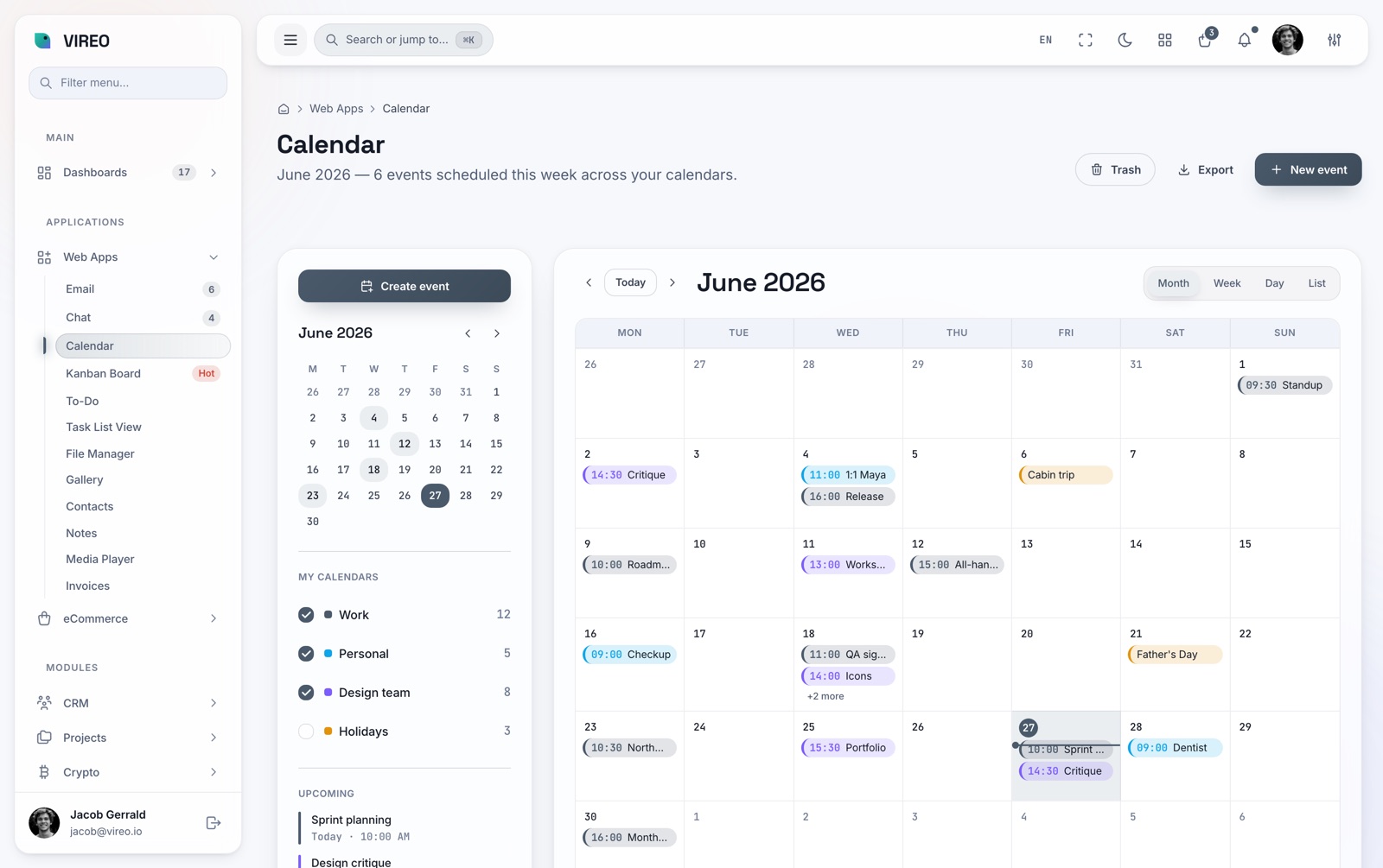 Calendar app — light, Slate