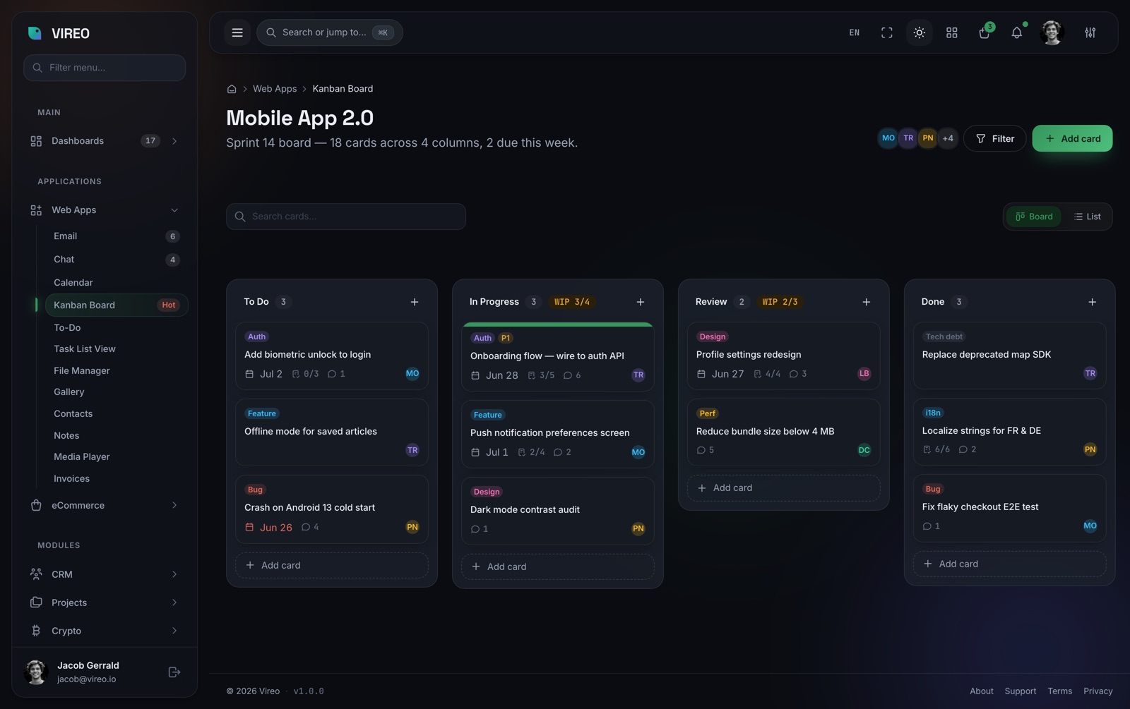 Kanban board — dark, Forest