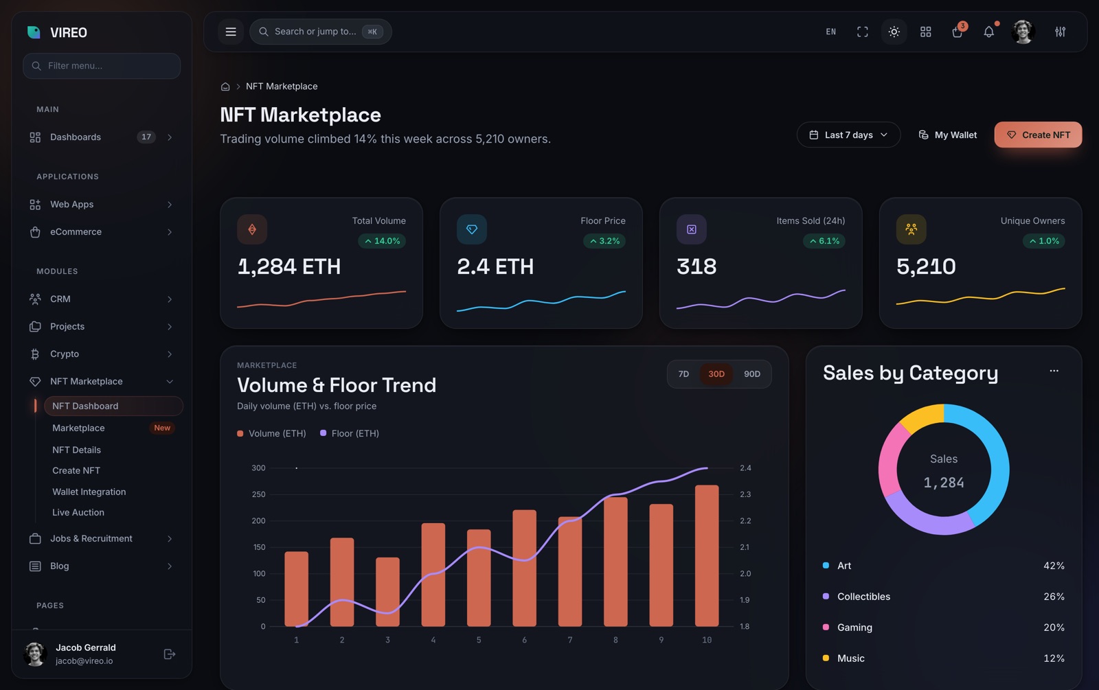 NFT marketplace — dark, Terracotta