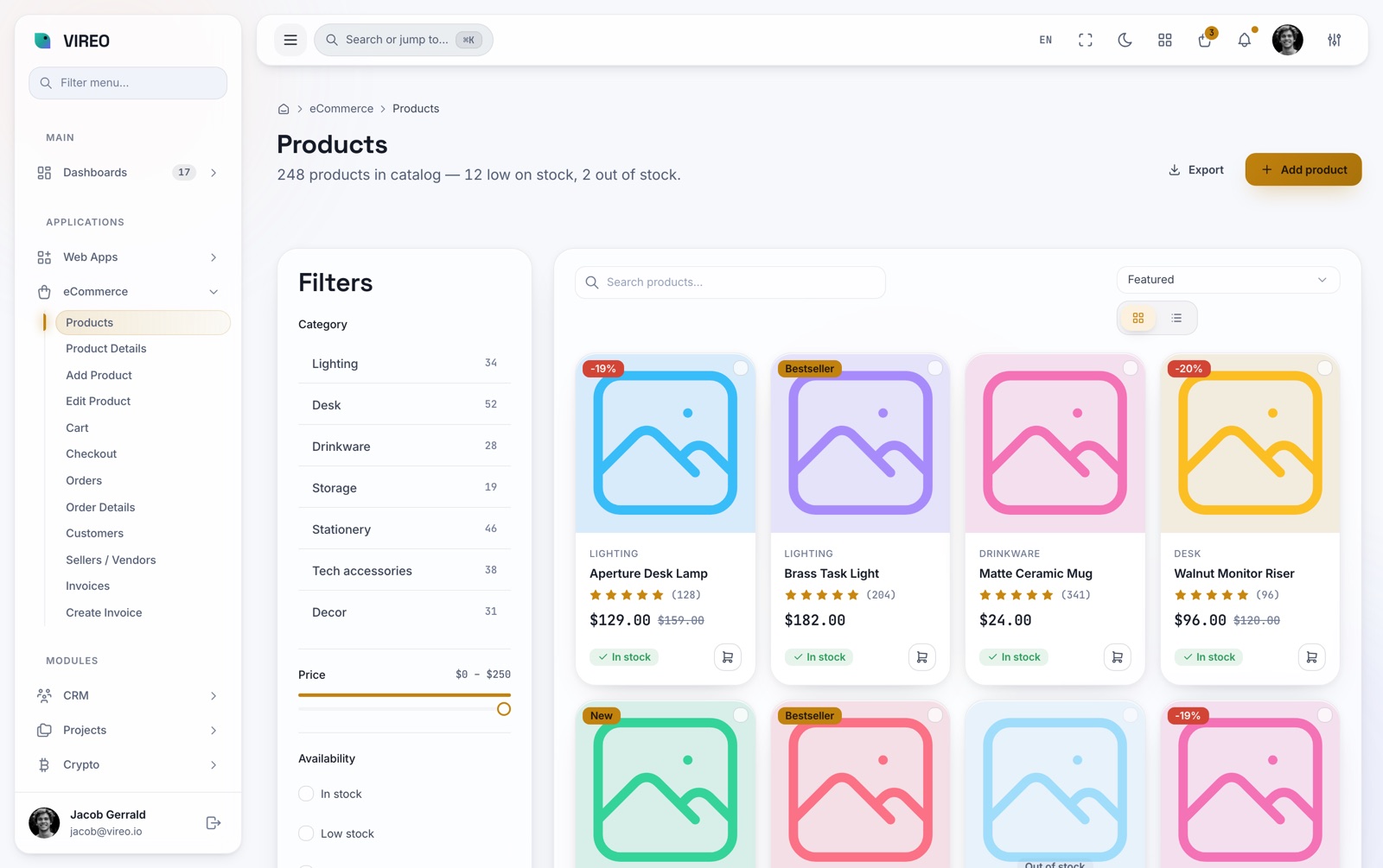 Products catalog — light, Amber